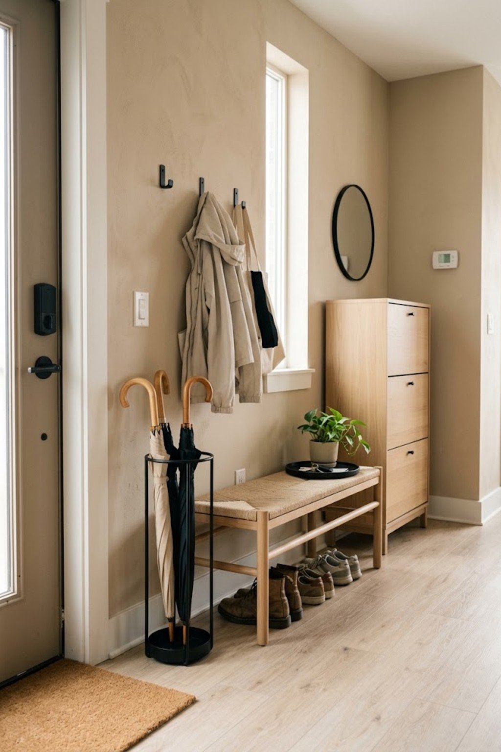 Set up an umbrella station in a small apartment entryway