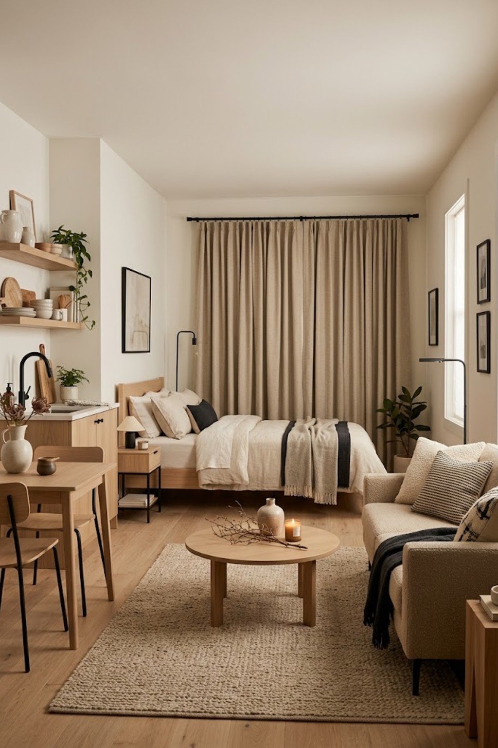 Add thermal curtains in a small studio apartment