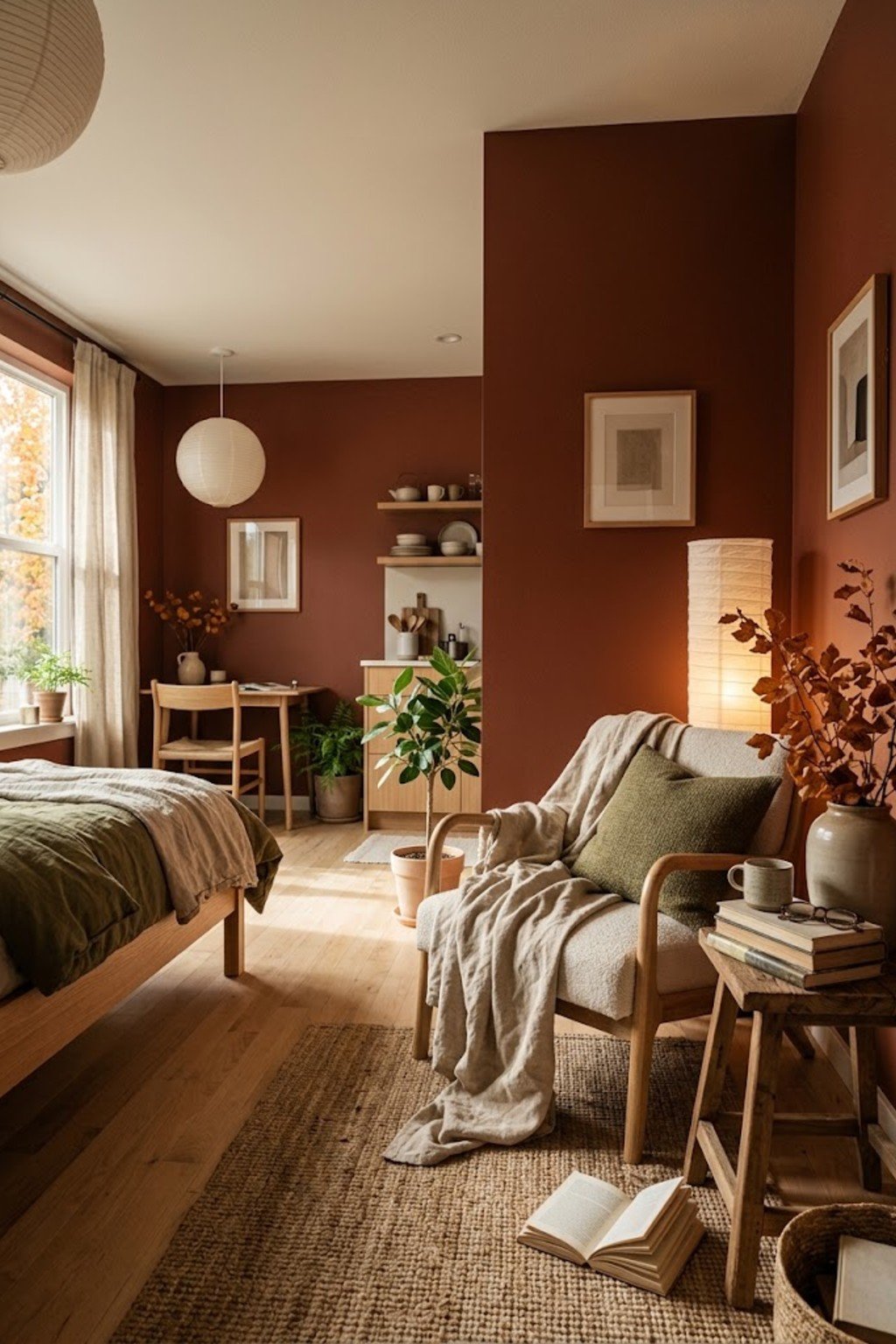 Create a cozy reading corner in a small studio apartment
