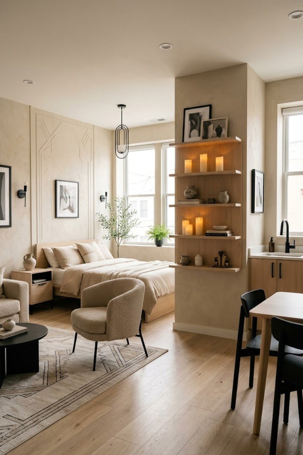 Use flameless candles in a small studio apartment