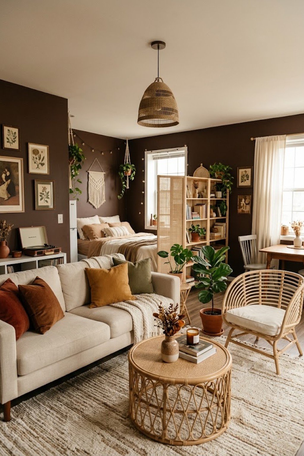 Swap pillow covers for fall colors in a small studio apartment