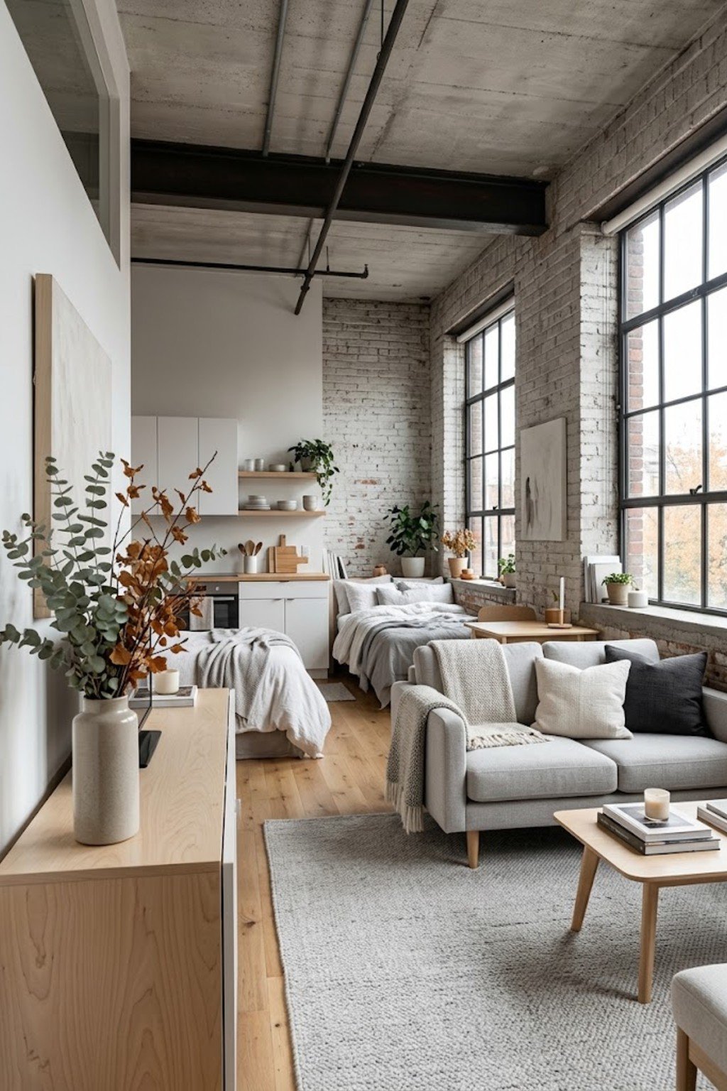 Bring in seasonal greenery in a small studio apartment