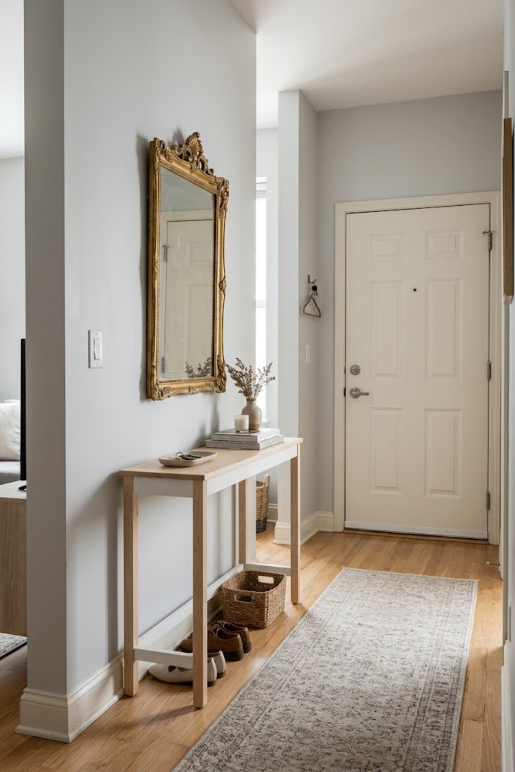 Thrift a vintage mirror in a small apartment entryway