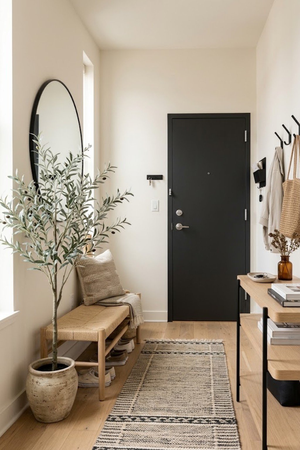 Add faux greenery in a small apartment entryway
