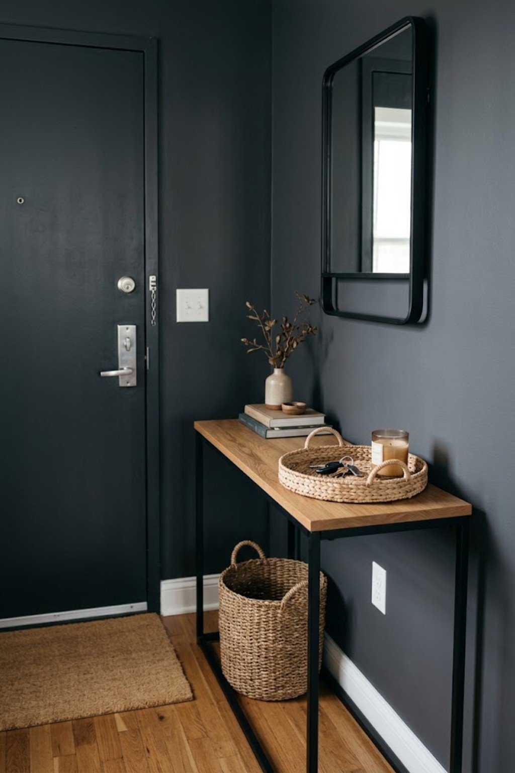 Use a tray to corral clutter in a small apartment entryway
