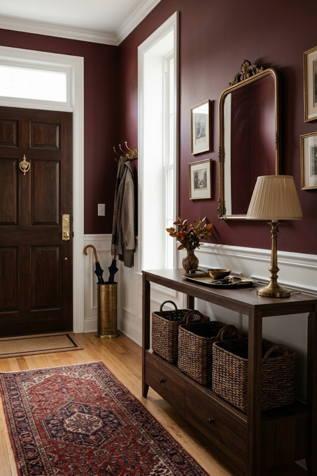 Use baskets from dollar stores in a small apartment entryway