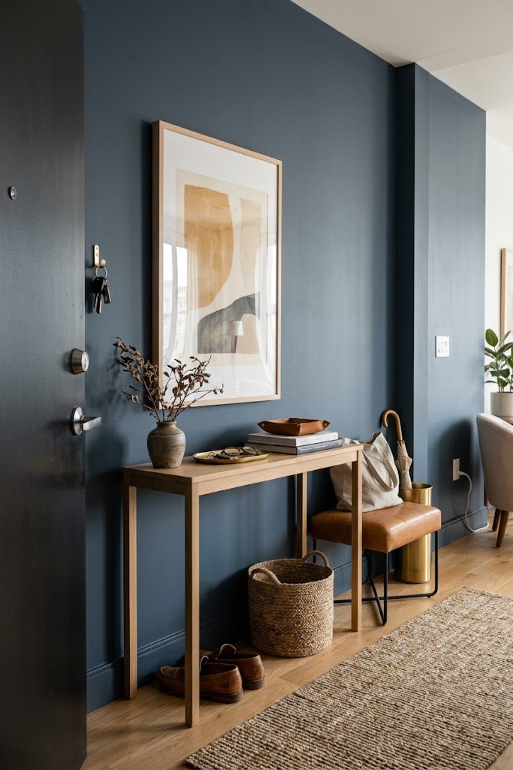 Use a large poster as art in a small apartment entryway