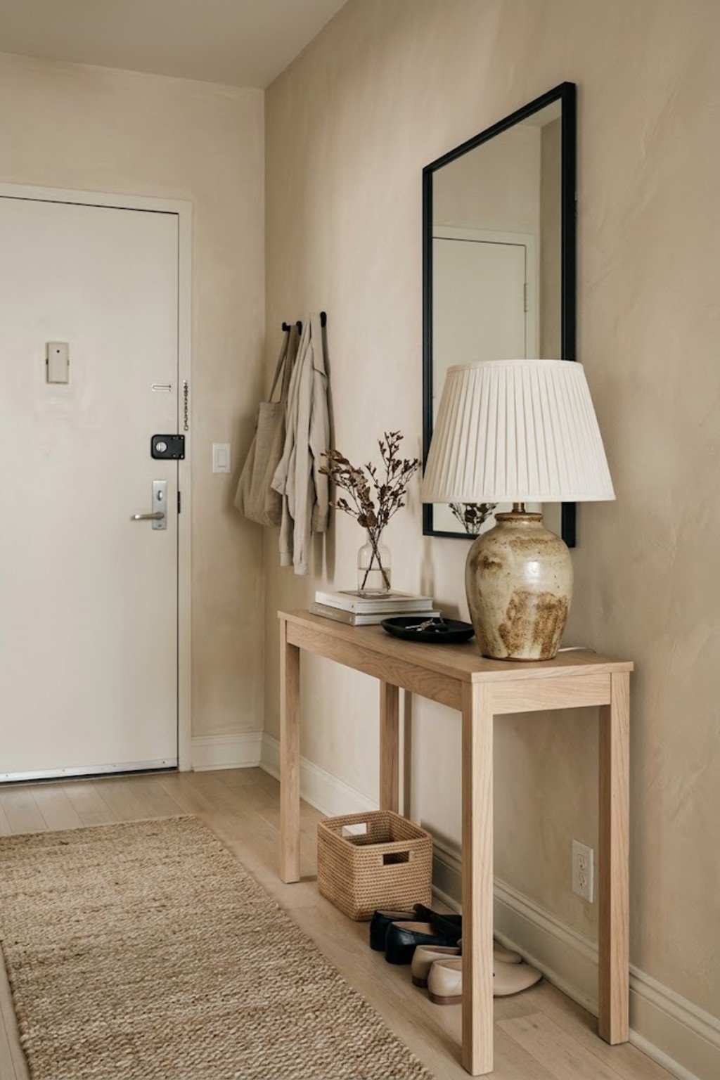 Add a lamp from a thrift store in a small apartment entryway