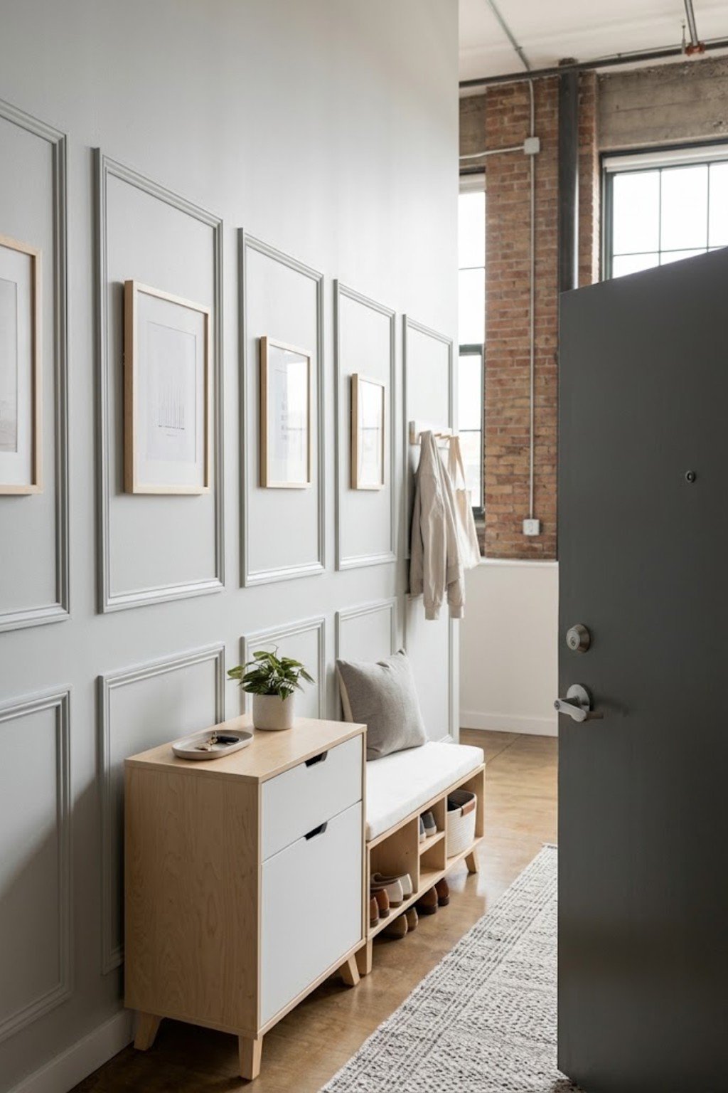 Use stick-on wall molding in a small apartment entryway