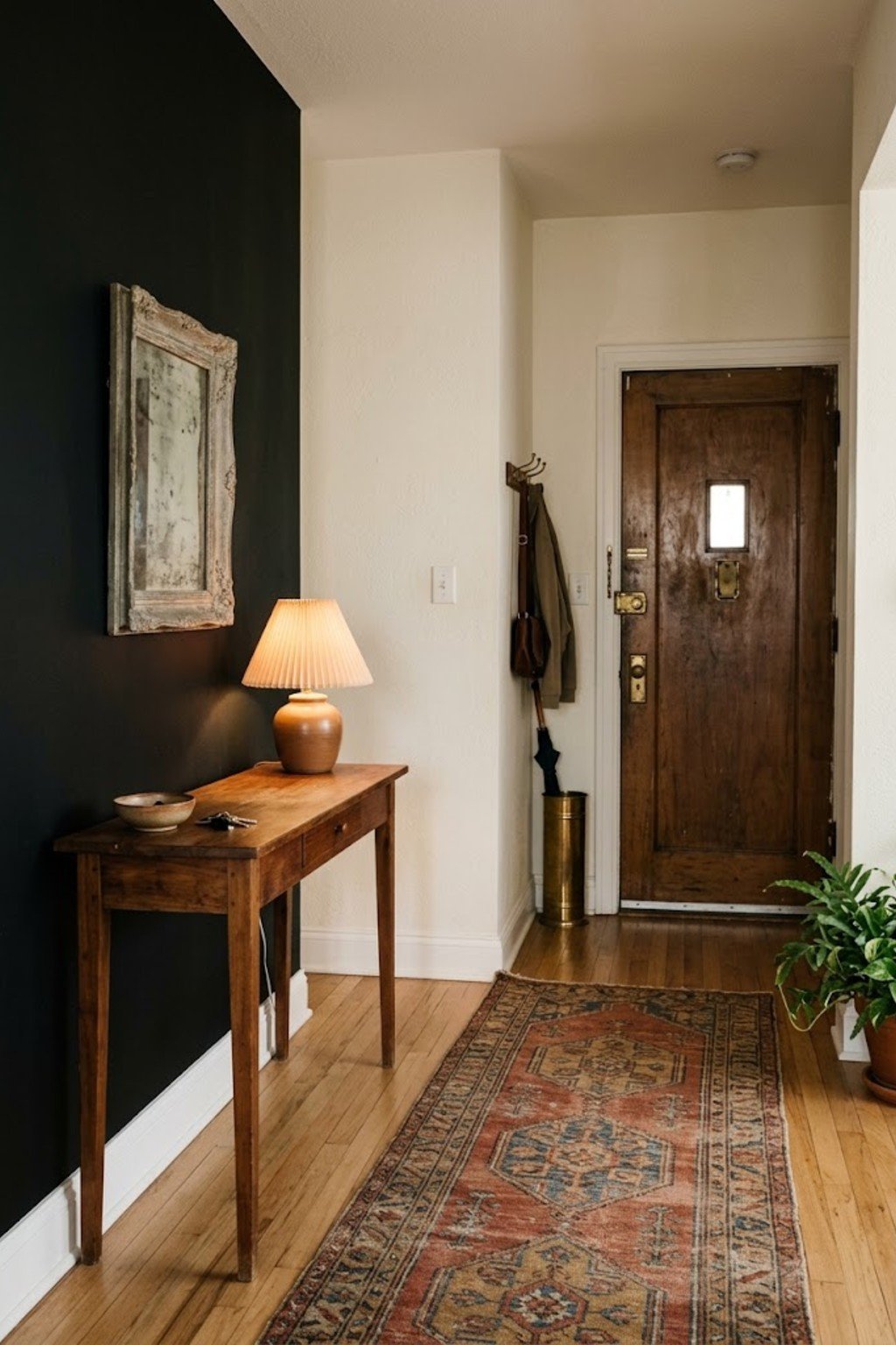 Keep surfaces clear in a small apartment entryway
