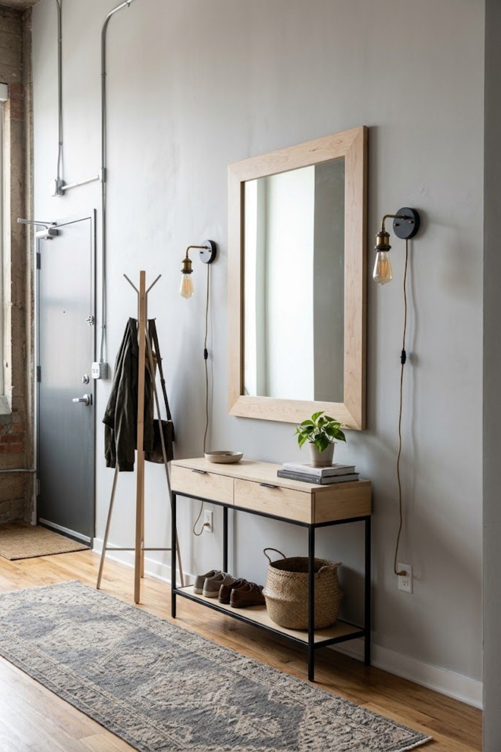 Install plug-in wall sconces in a small apartment entryway