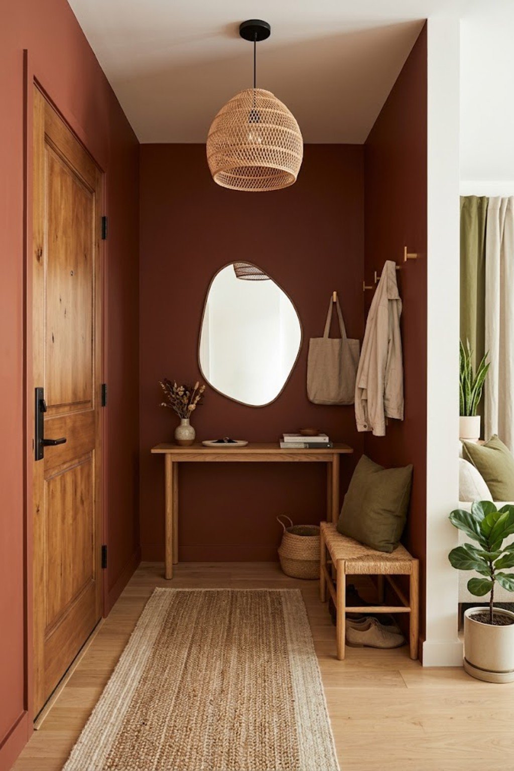 Try a swap-out ceiling shade in a small apartment entryway
