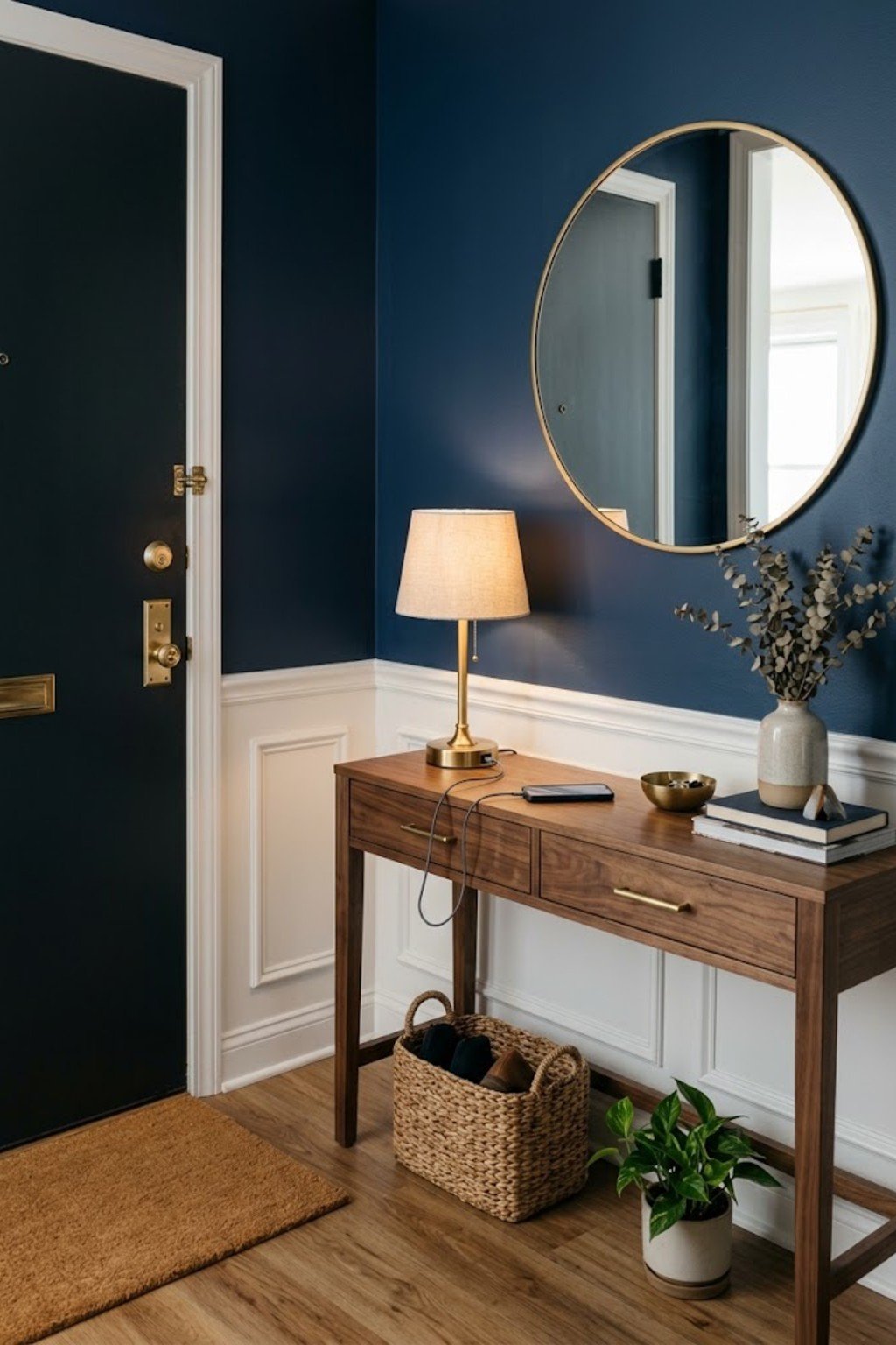 Choose a lamp with a USB port in a small apartment entryway