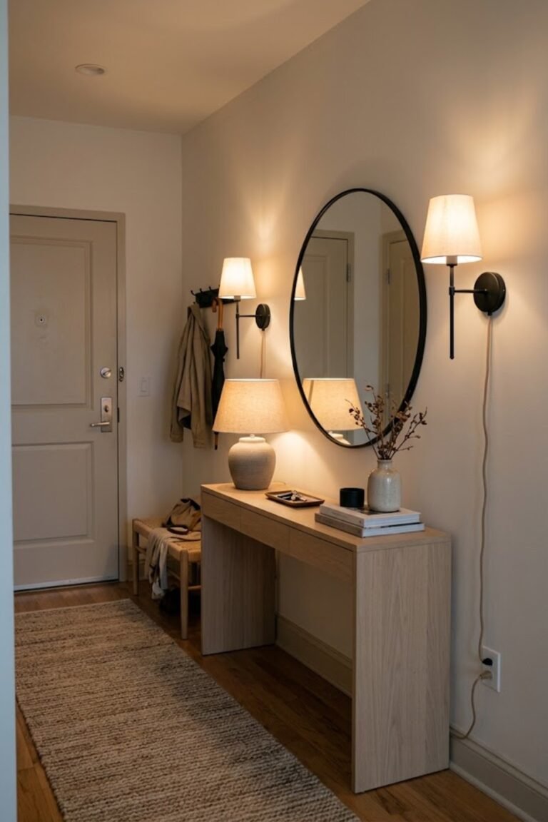 Styled apartment entryway – entryway lighting ideas