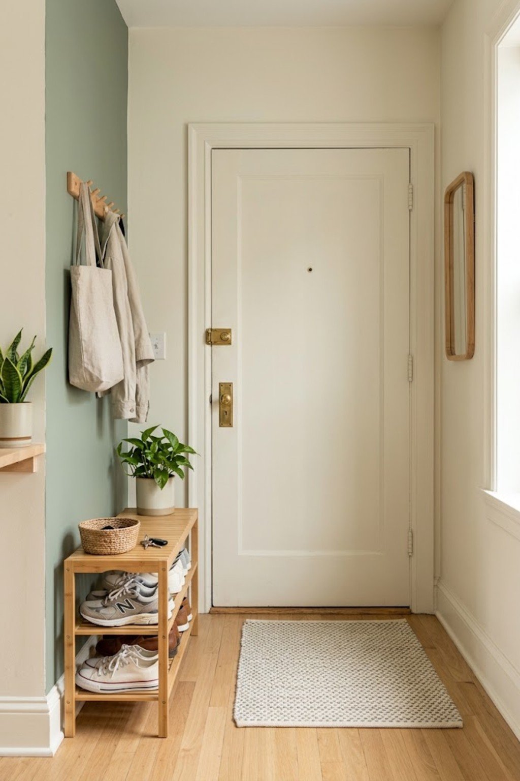 Try a bamboo shoe rack in a small apartment entryway