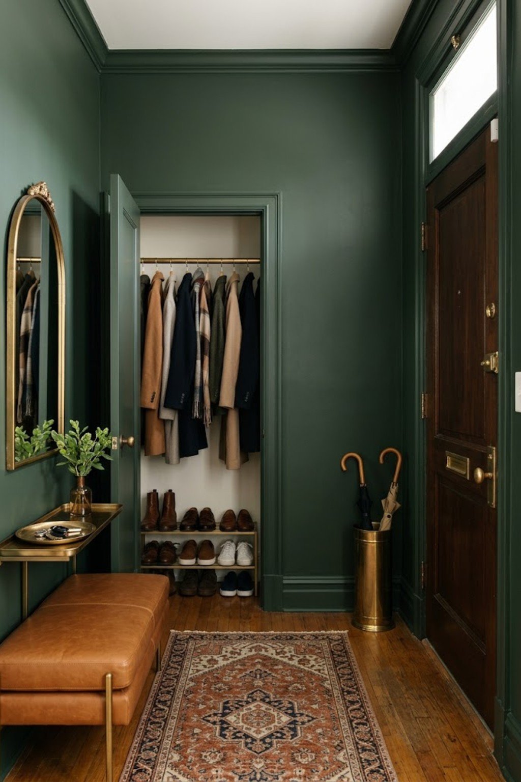 Put a shoe rack inside the coat closet in a small apartment entryway