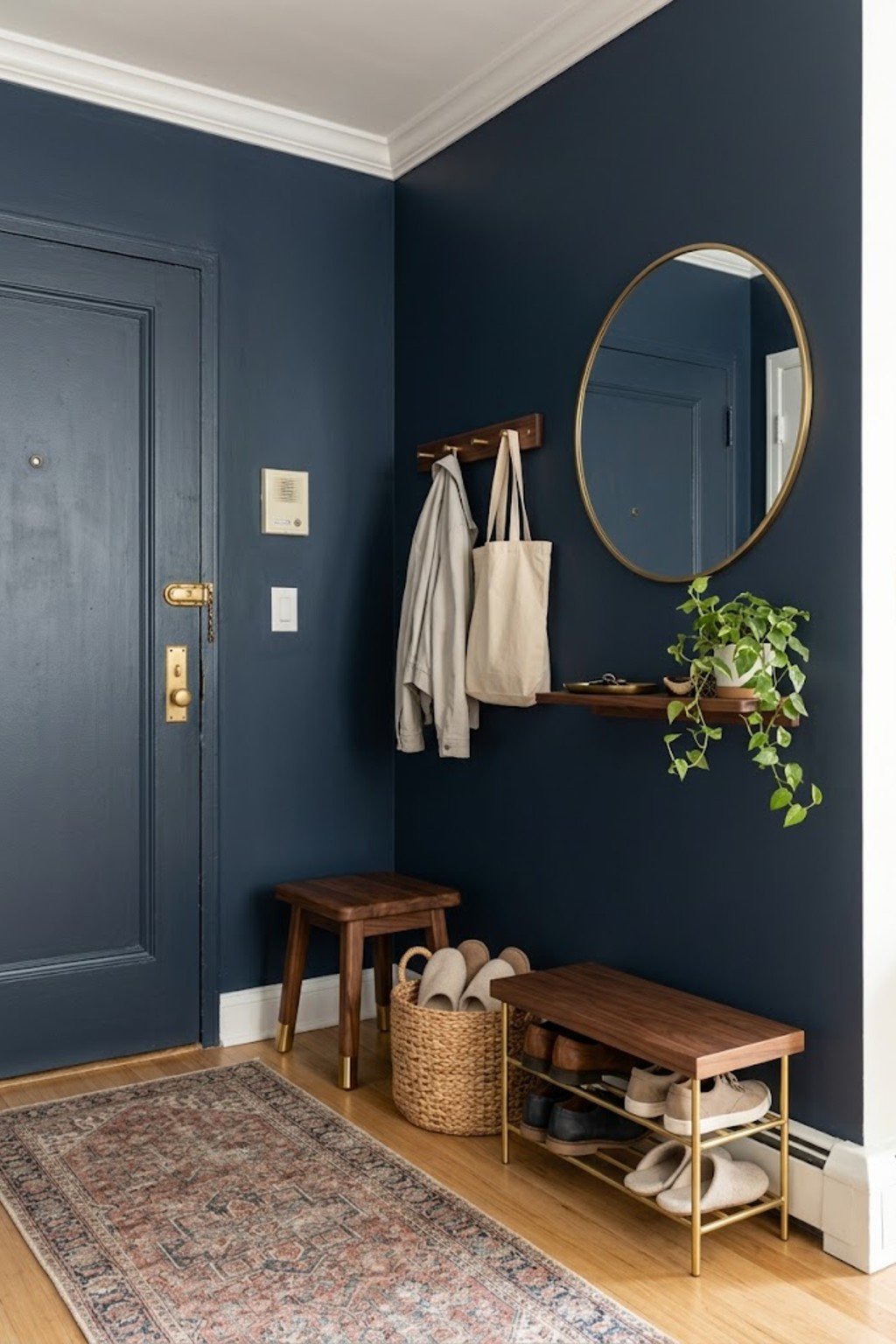 Make a no-shoes station in a small apartment entryway