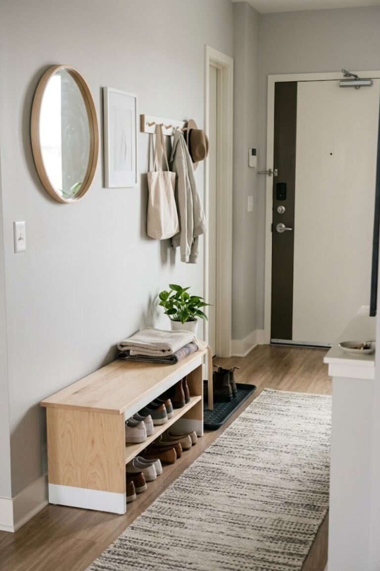 Styled apartment entryway – entryway shoe storage ideas