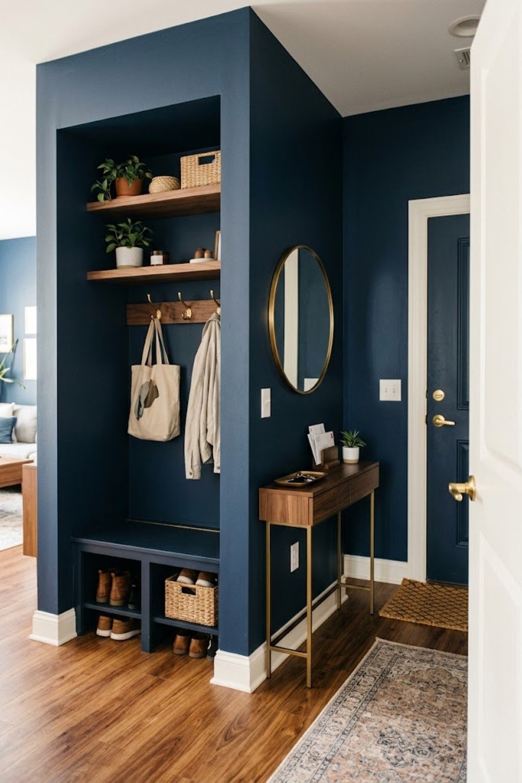 Use under-stair or nook space in a small apartment entryway