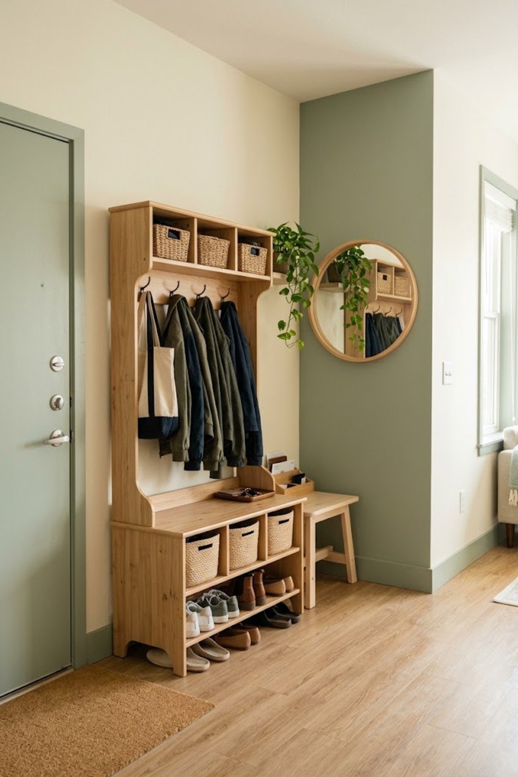 Styled apartment entryway – entryway storage ideas