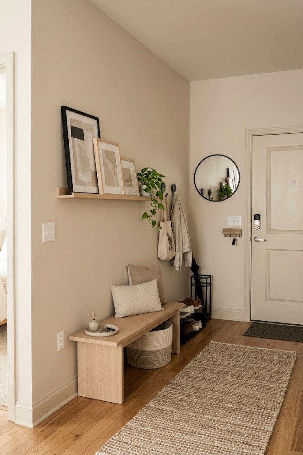 Add a picture ledge in a small apartment entryway