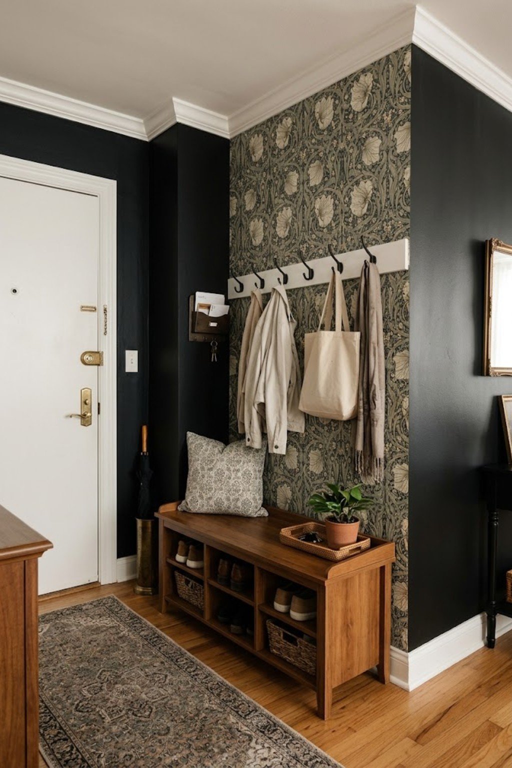 Use peel-and-stick wallpaper in a small apartment entryway