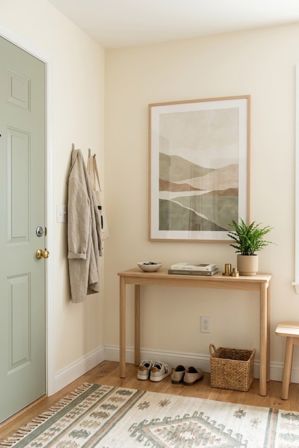 Use a large single artwork in a small apartment entryway