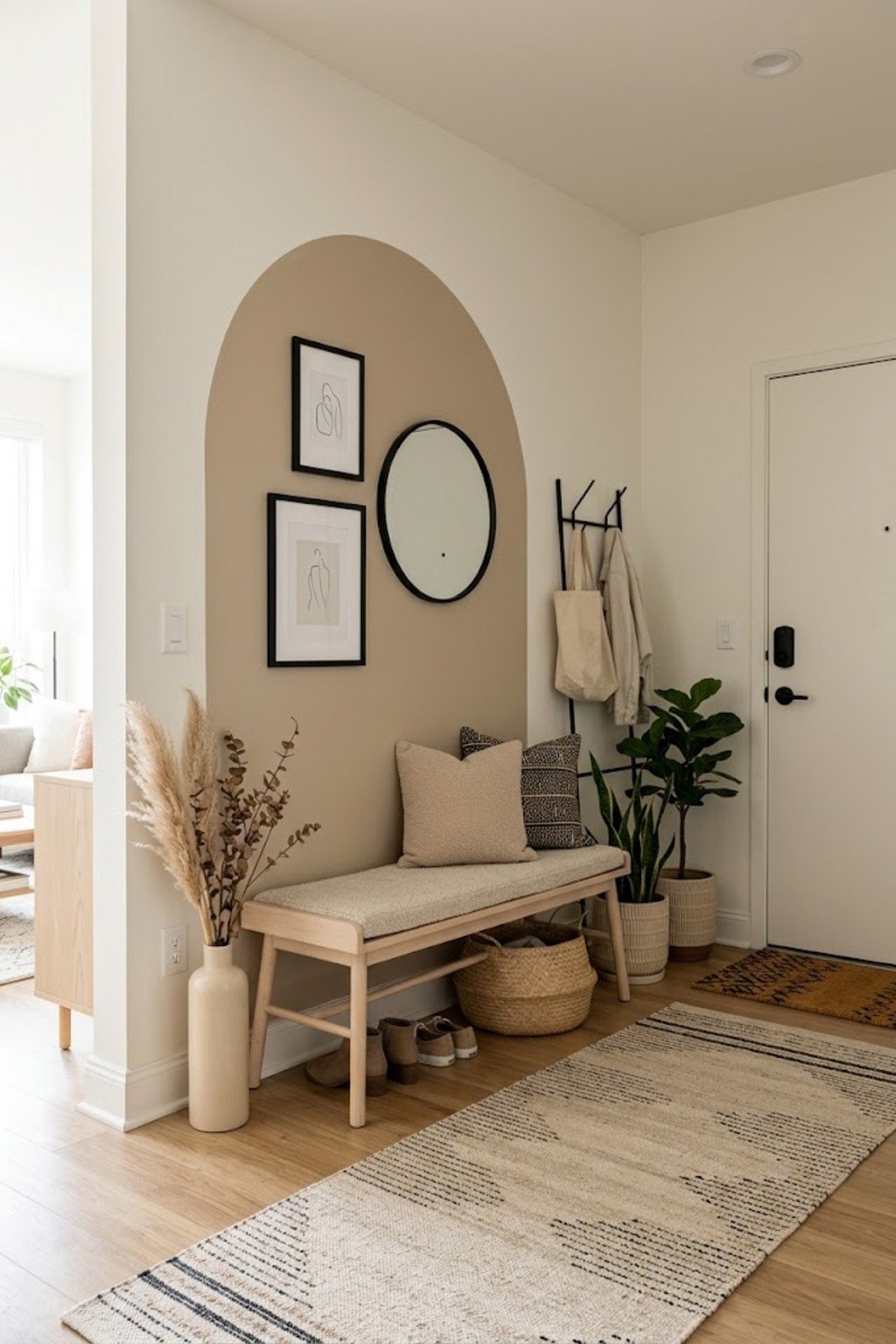 Paint a color-blocked arch in a small apartment entryway