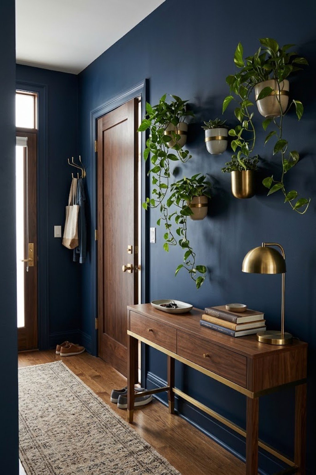 Use wall-mounted planters in a small apartment entryway