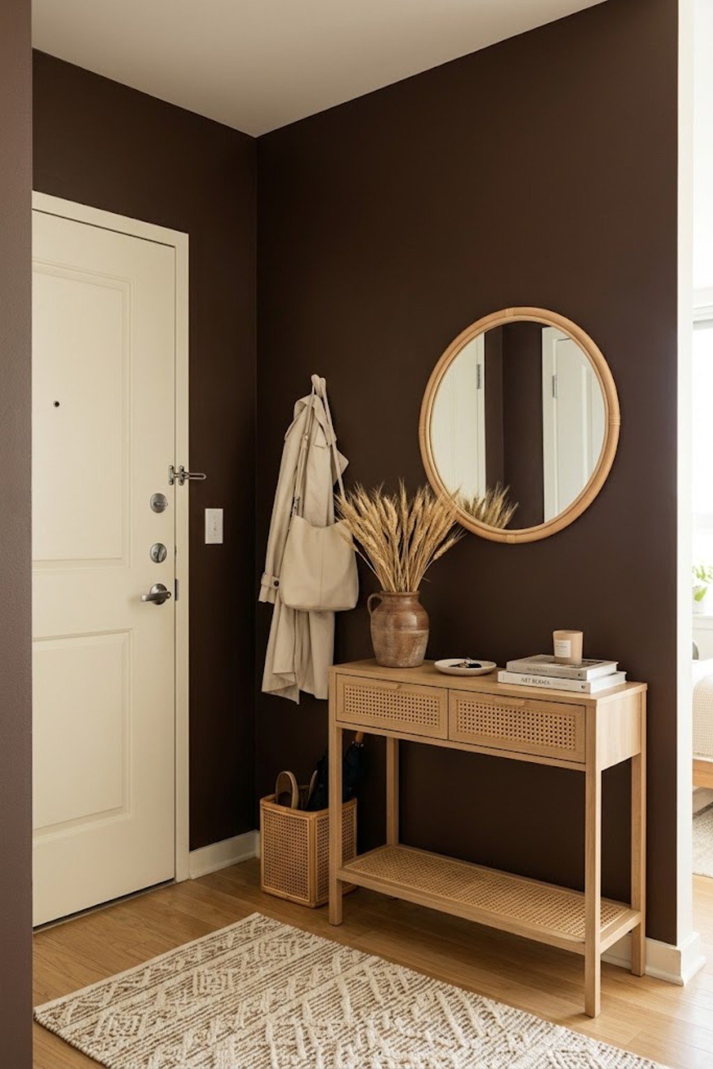 Use dried wheat or pampas in a small apartment entryway