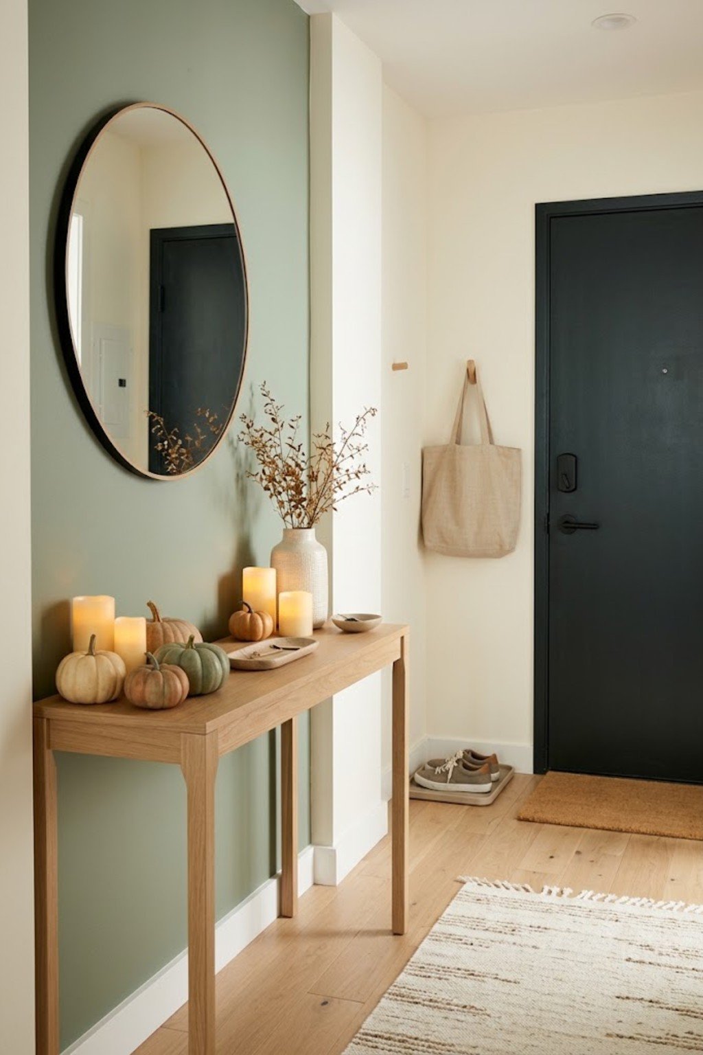 Add warm candlelight in a small apartment entryway