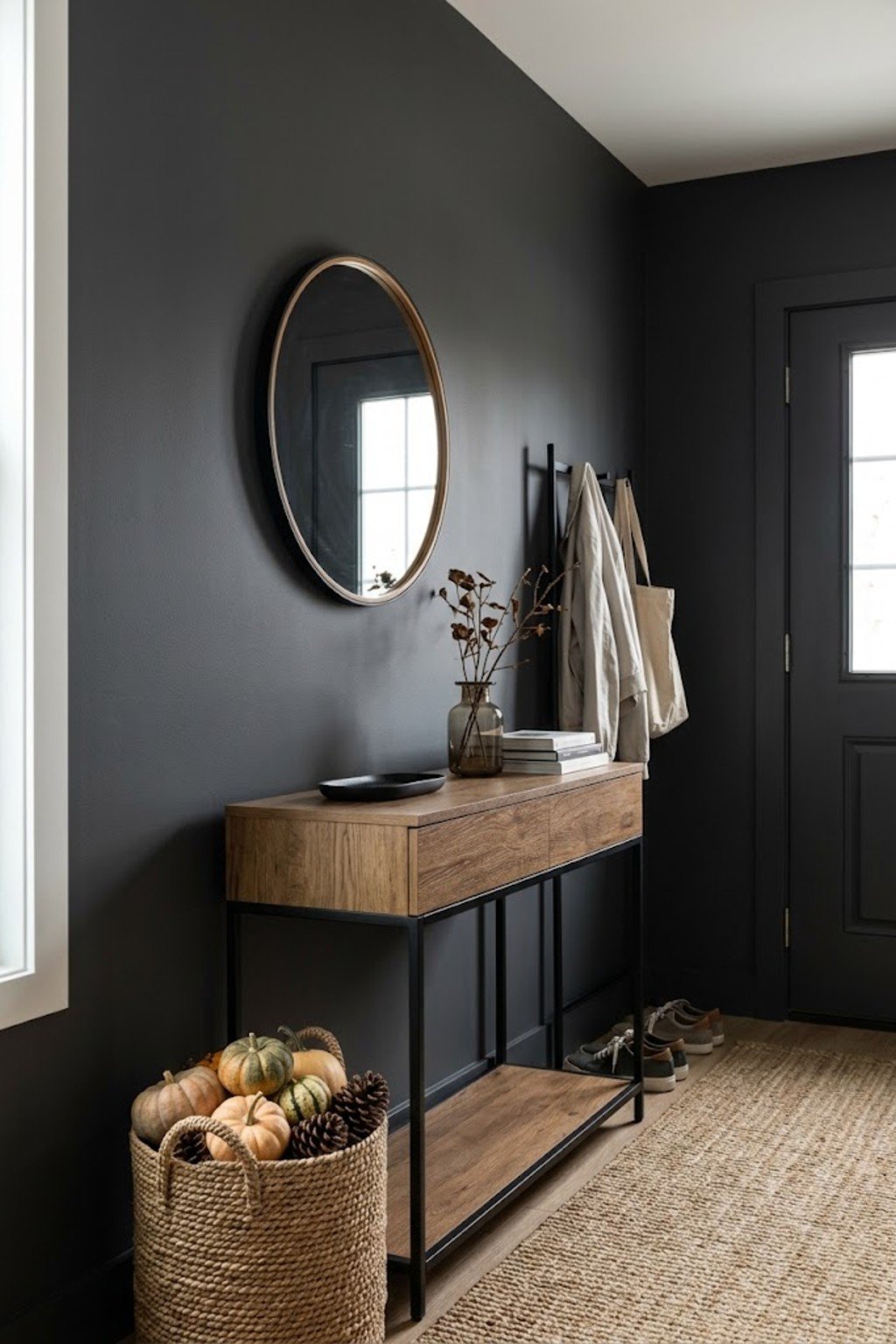 Use a basket of gourds in a small apartment entryway