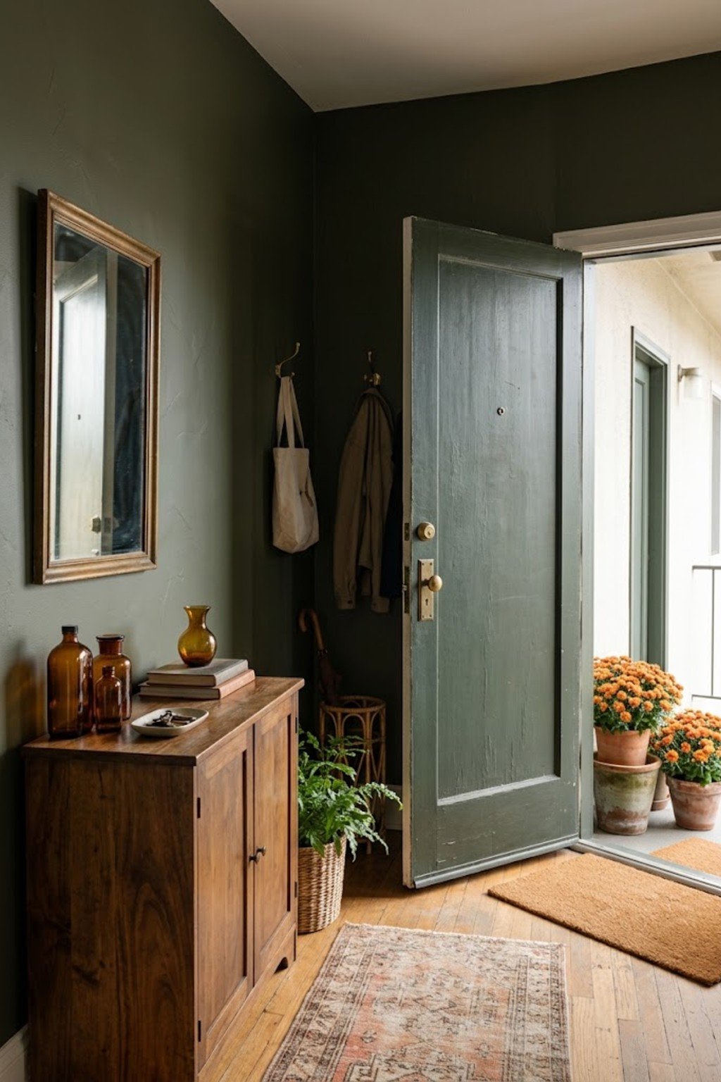Add mums by the door in a small apartment entryway