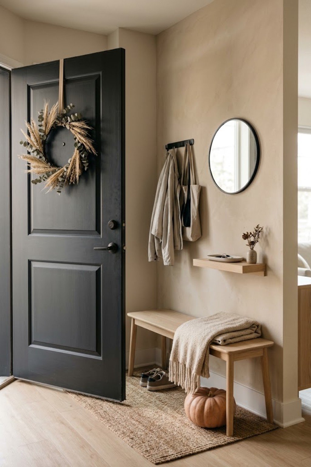 Keep it simple and edited in a small apartment entryway