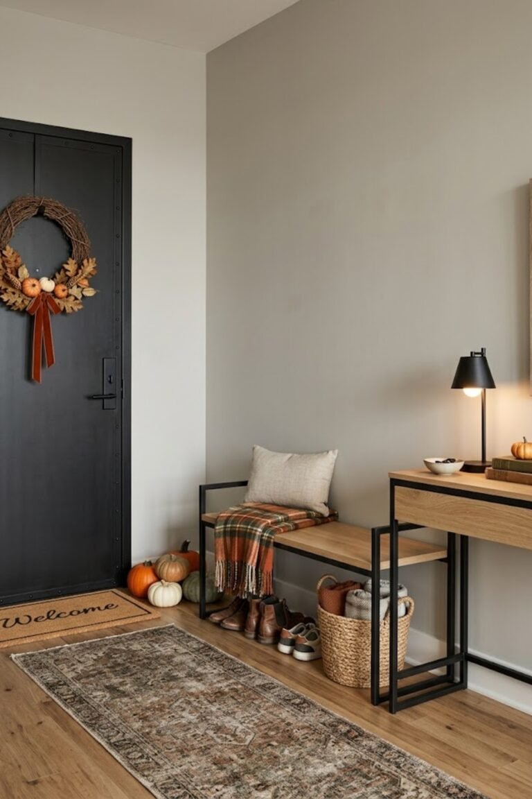Styled apartment entryway – fall entryway decor ideas