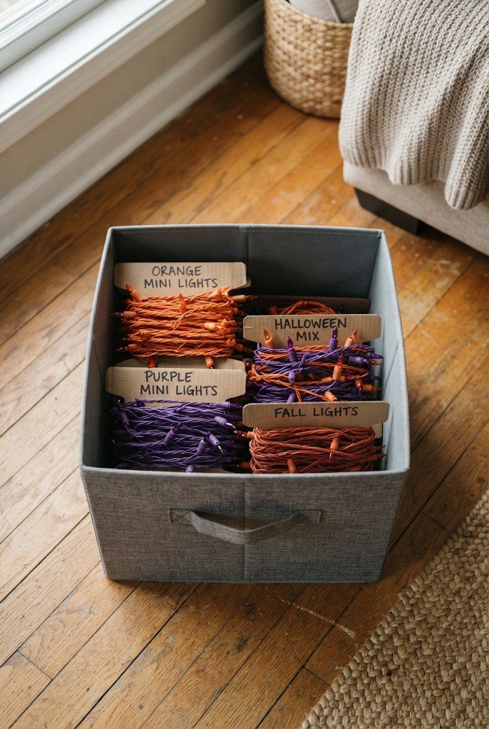 String lights wrapped neatly on cardboard reels