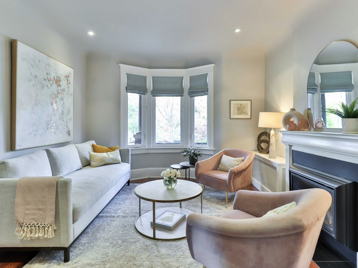 Curved rounded sofa in a modern living room