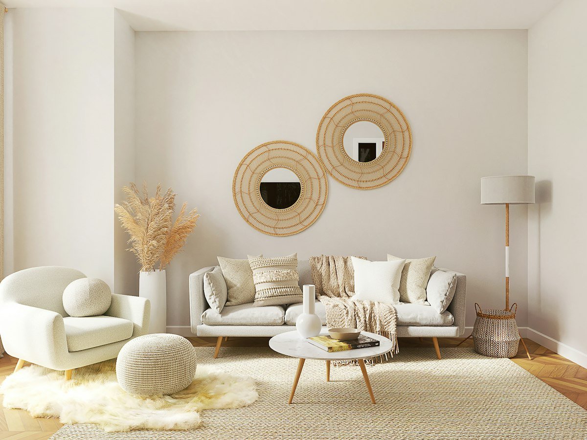 Large mirror making a small living room feel bigger
