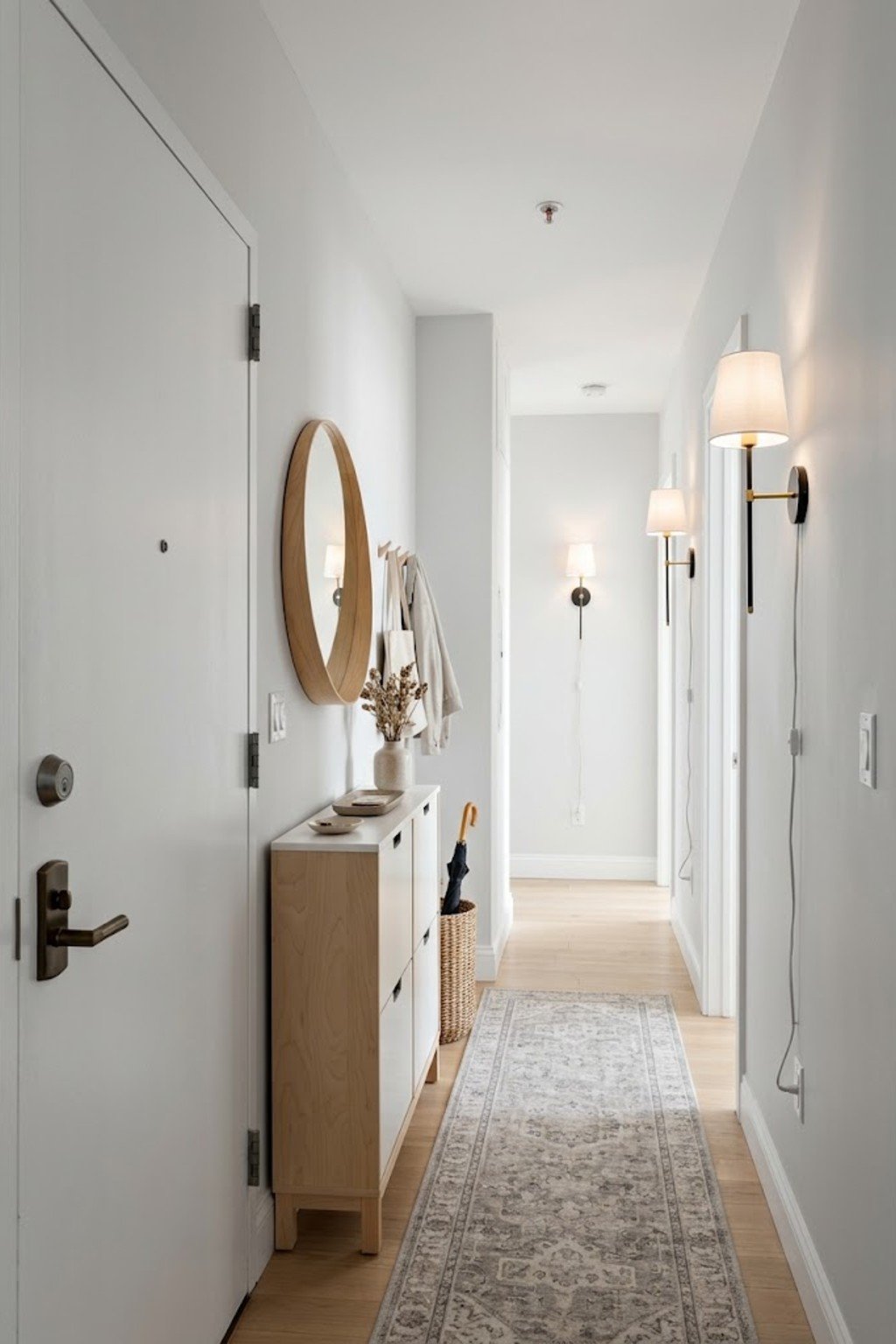 Add wall sconces in a small apartment entryway