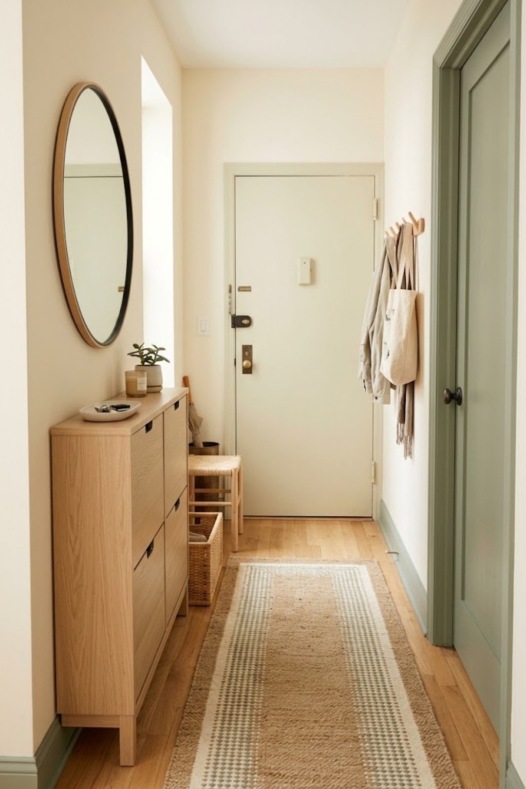 Use a slim shoe cabinet in a small apartment entryway