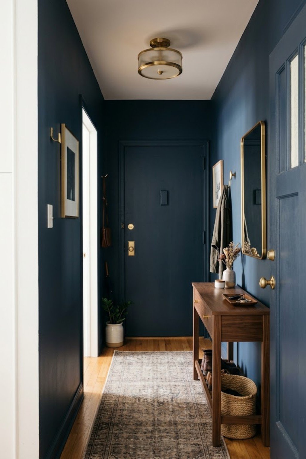 Hang a ceiling light upgrade in a small apartment entryway