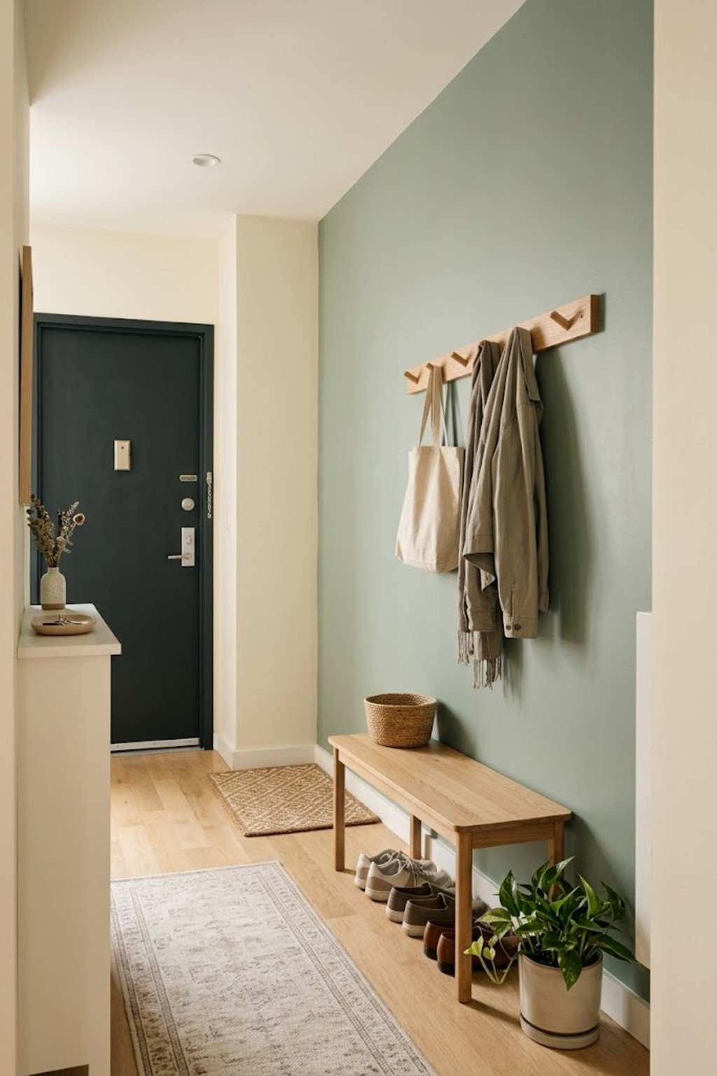 Use a bench that tucks away in a small apartment entryway