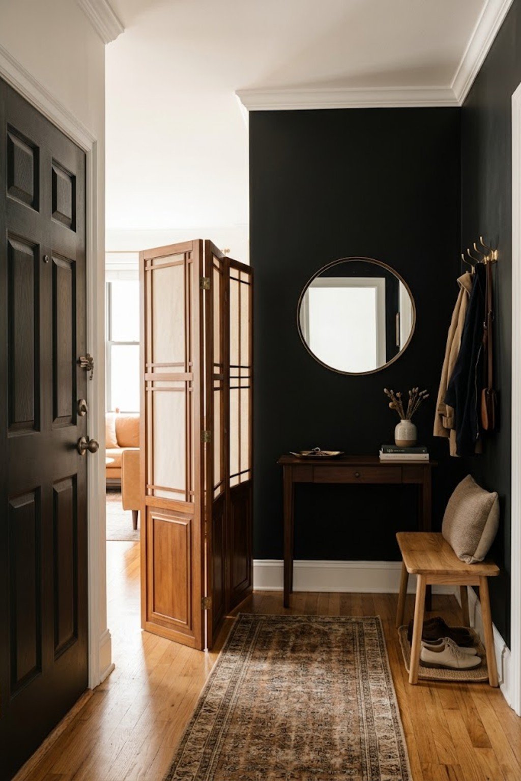 Use a folding screen in a small apartment entryway