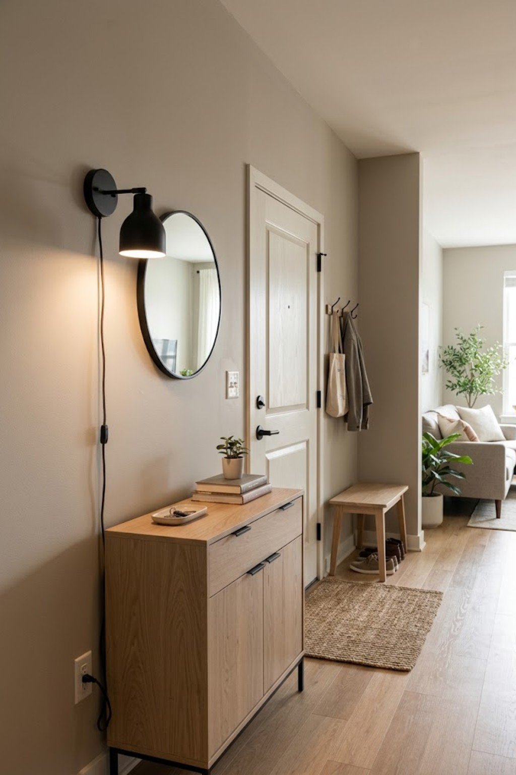 Install a plug-in sconce in a small apartment entryway