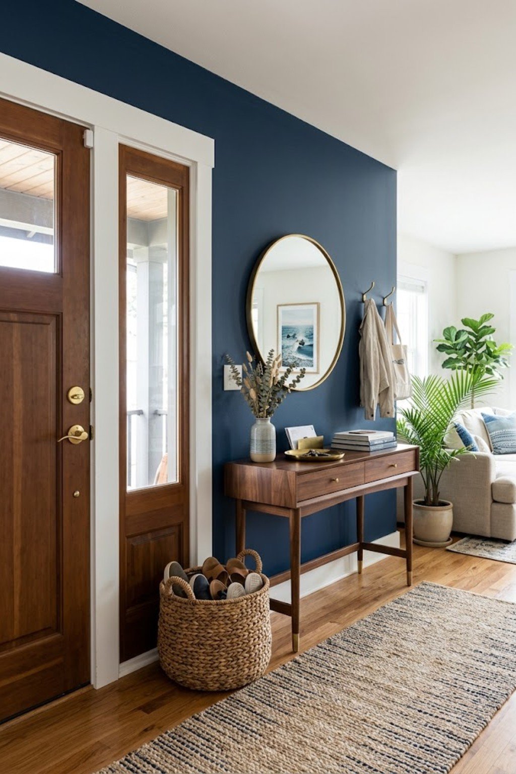 Place a basket for shoes in a small apartment entryway
