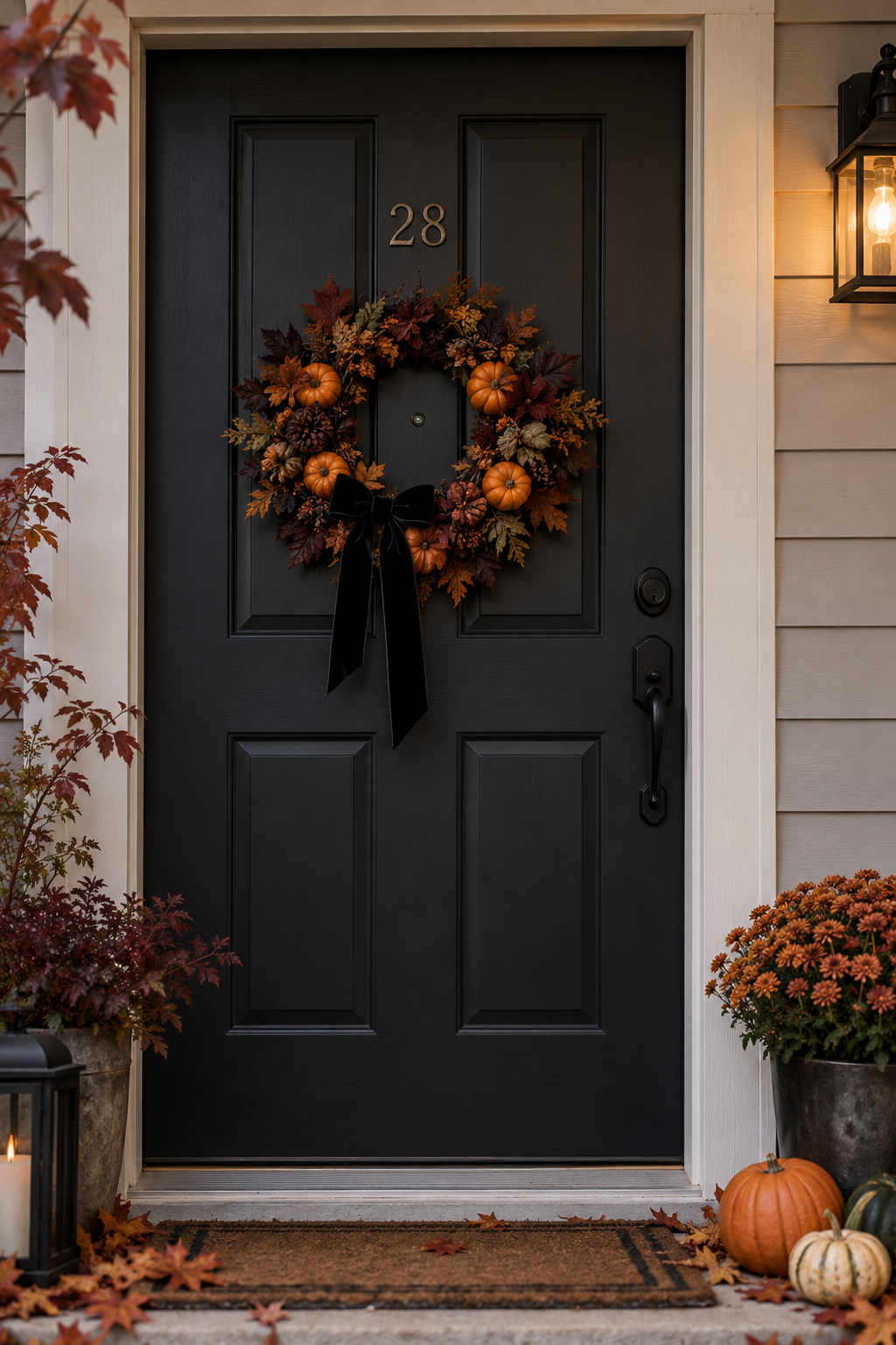 Compact autumn wreath on an exterior door