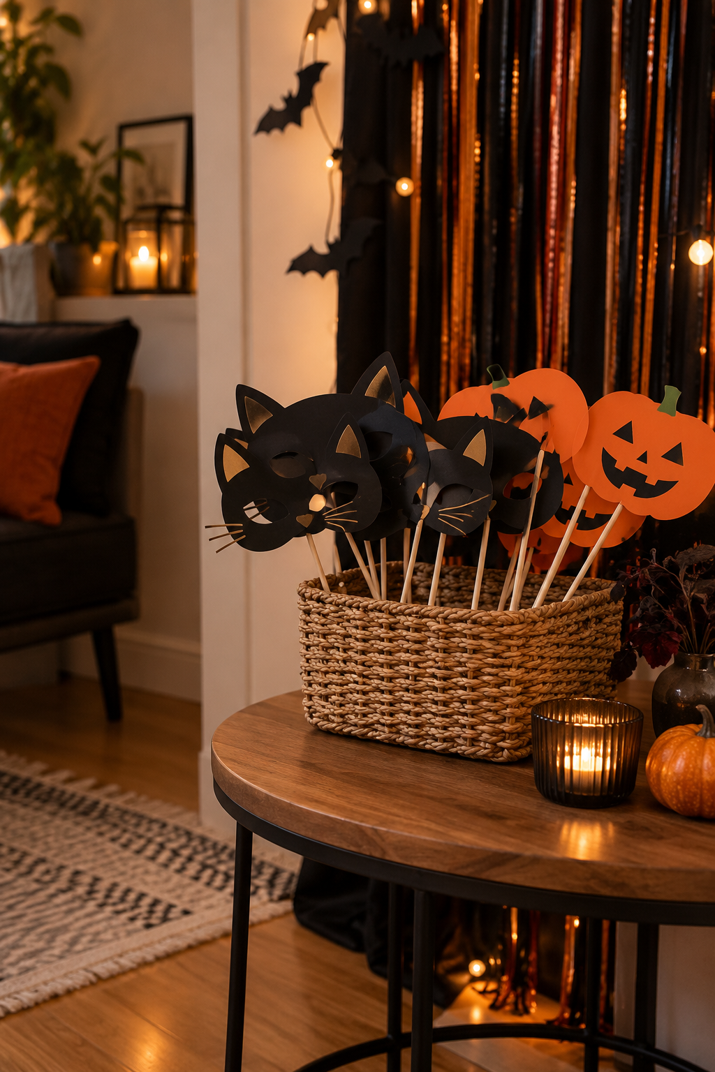 Basket of handheld Halloween photo props