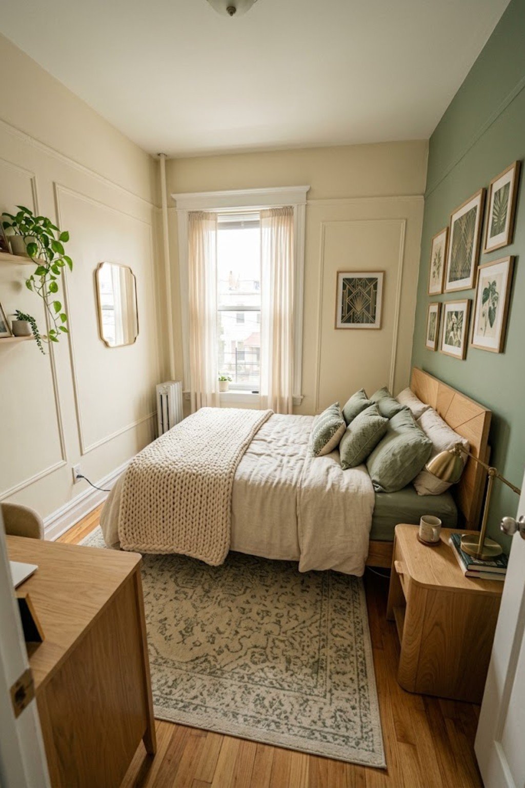 Layered neutral bedding with linen and a knit throw