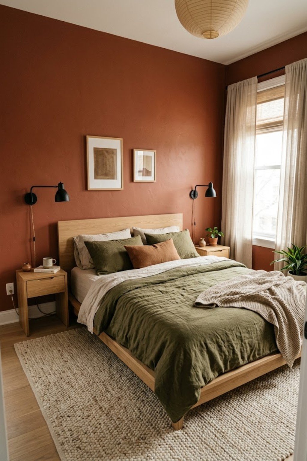 Matching plug-in sconces on both sides of a bed