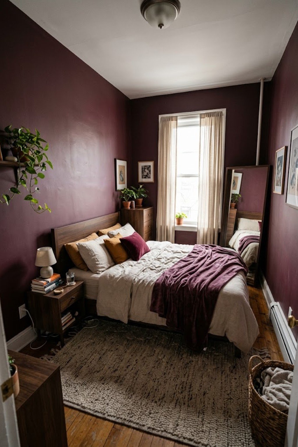 Full-length mirror leaning in a bedroom corner
